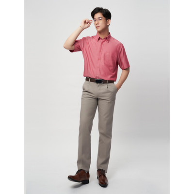 Sơmi ngắn tay vạt tròn VIETTIEN Vải sợi hoa hồng phom regular VT00000203