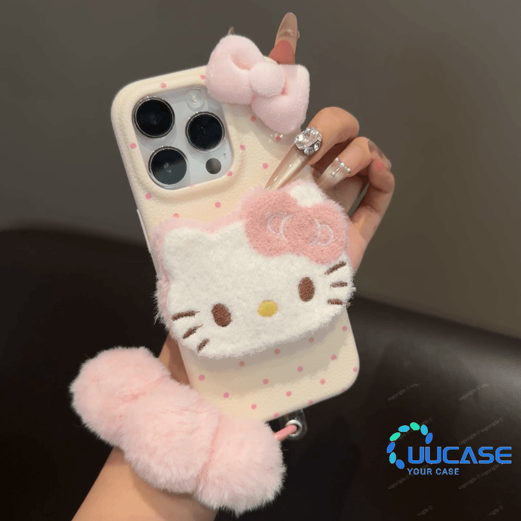 Ốp Điện Thoại Da Mèo Nơ Màu Hồng Cho iPhone 16 16Pro 16Plus 16Pro Max 11 12 13 14Plus 15Pro XR XS Max 7 8Plus Sang Trọng Dây Buộc Vỏ Điện Thoại Cô Gái Bạn Bè Vòng Tay Hoạt Hình Dễ Thương XLZW