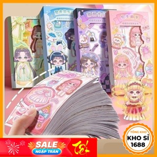 Hộp 50 tờ sticker phối đồ bé gái, hình dán trang trí bình nước, bình cốcm, móc khoá hoạ tiết công chúa dễ thương E1612