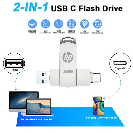 Ổ đĩa Flash HP Otg Pendrive 1TB TypeC 2TB Ổ đĩa Flash Usb Otg để lưu trữ điện thoại Pendrive