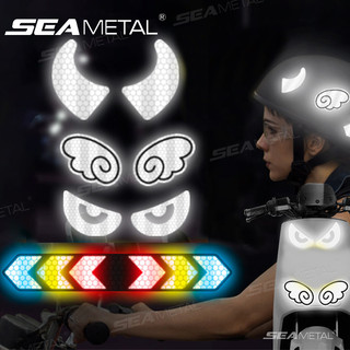 SEAMETAL Phản Quang Dán Xe Máy Mũ Bảo Hiểm Decal Mũi Tên Mắt Cánh Quỷ Sừng Chống Thấm Nước Cảnh Báo Ban Đêm Ký Các Bộ Phận Bên Ngoài