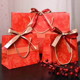 Combo 10 Túi giấy họa đỏ in vân kẻ sọc sang trọng Túi đựng quà  Tết dày dặn kèm nơ sắc nét Tu44