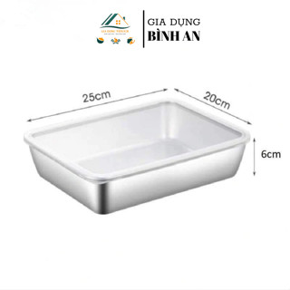  Hộp đựng thức ăn inox 304 size lớn có nắp đậy khay inox chữ nhật đựng thực phẩm không gỉ 