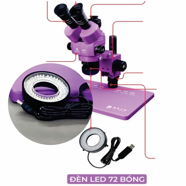 Đèn Led 72 bóng dùng cho Kính Hiển Vi Luban LB-60x có Volume chỉnh sáng tối cổng USB