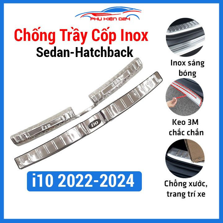 Ốp chống trầy cốp ngoài inox xe i10 2022-2023-2024 Hatchback, Sedan
