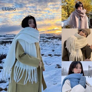  Luimo Thu Đông Mới Màu Trơn Khăn Nữ Cao Cấp Mùa Đông Ấm Khăn Dày Len Dệt Kim Dày sel Khăn Choàng SBS 