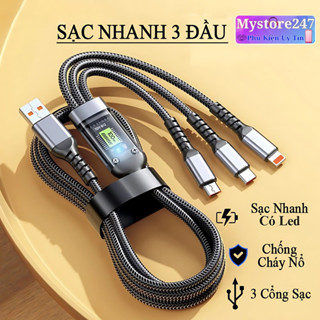  Dây Cáp Sạc 3 Trong 1 Sạc Nhanh Dài 1m2 Sạc 3 Đầu Micro USB Type C 3 Trong 1 Chống Đứt Chống Rối PK Thái Dương 