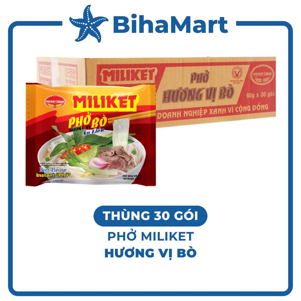 [THÙNG 30 GÓI]- COLUSA - Phở Bò Miliket, Phở Miliket bò, Phở bò gói Miliket, Phở bò ăn liền, Phở vị 