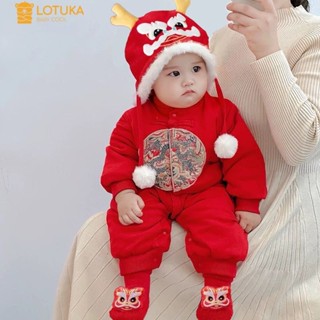Body Tết Đỏ Thêu Rồng Nỉ Bông Mềm Ấm Áp Cho Bé, Bodysuit LOTUKA Bé Trai Bé Gái, Quần Áo Trẻ Em Thu Đông 3-12kg