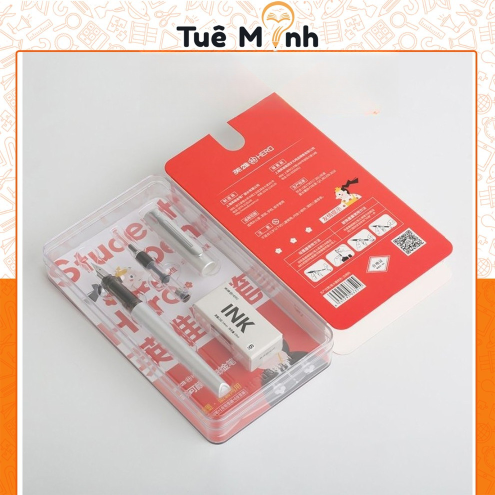 Bút máy kèm lọ mực Hero B68, bút mực luyện chữ đẹp nét thanh nét đậm