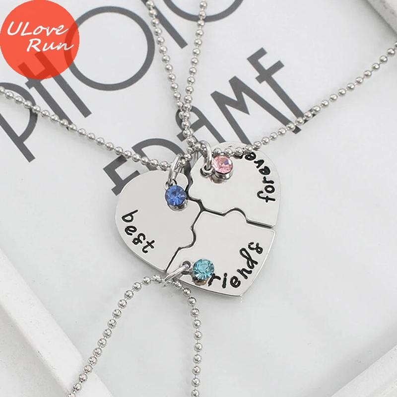 Uloverun 3 Cái / bộ Vòng Cổ Mặt Dây Chuyền Trái Tim Người Bạn Thân Nhất Bff Tình Bạn Cặp Đôi Vòng Cổ
