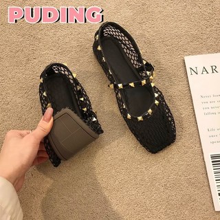 Xăng đan Mũi Vuông Lưới Mùa Xuân Mới Phẳng Rỗng Thoải Mái Giày La Mã Cho Nữ