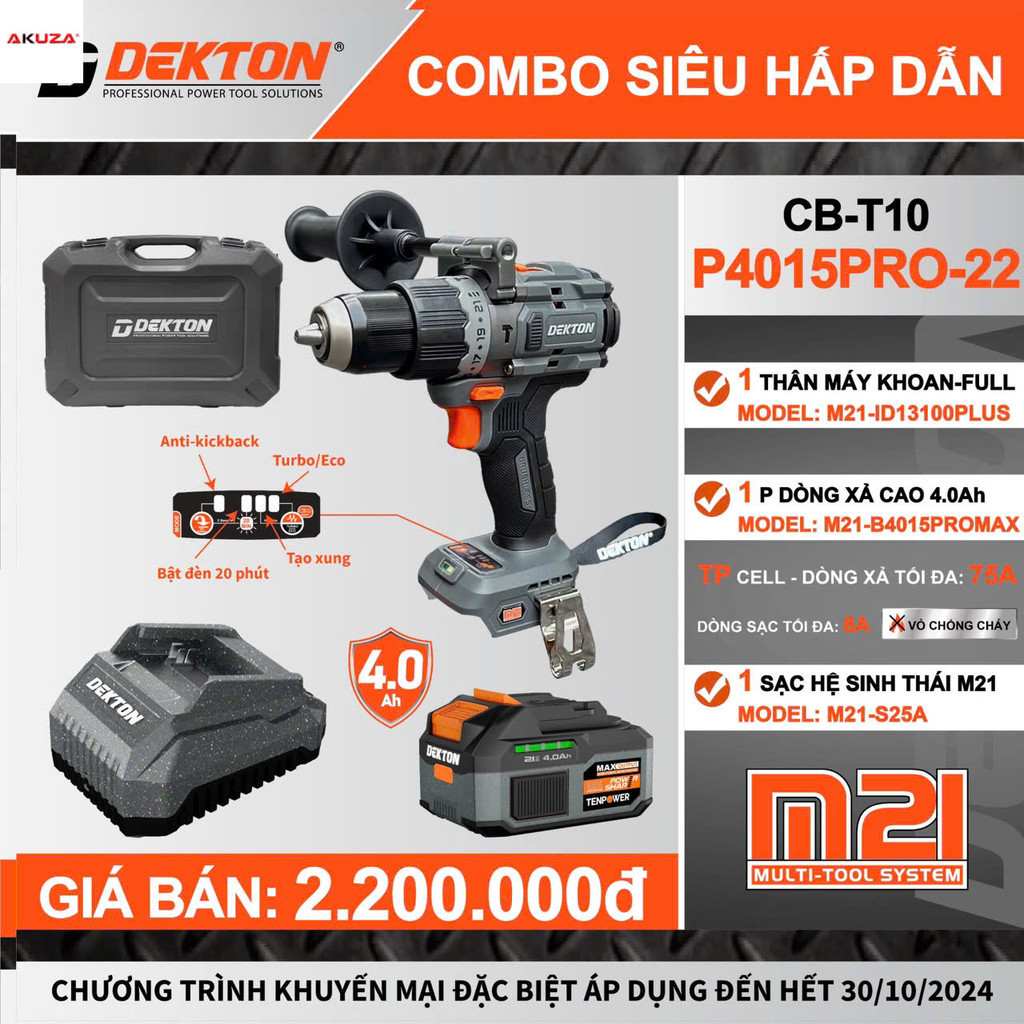 Máy Khoan 3 Chức Năng 100Nm DEKTON Chân Pin Dewalt  D20-ID13100Plus Có Thêm Tính Năng Tạo Xung Giá s