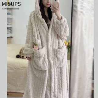  Váy ngủ mùa đông MISUPS Áo choàng có mũ trùm đầu giải trí ấm áp Đồ ngủ mềm mại dễ thương lông cừu san hô 