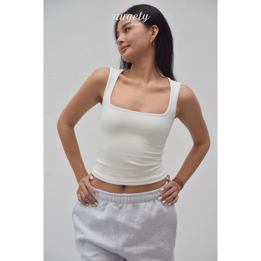 Áo Ba Lỗ Ôm Cổ Vuông Chiết Eo Vải Thun Cao Cấp Augety Studio HARPER Tanktop | BigBuy360 - bigbuy360.vn