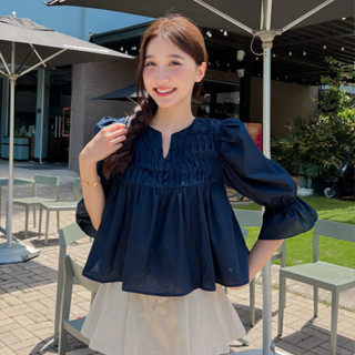 Áo babydoll kiểu nữ linen tay lửng form rộng chi tiết bo mùa hè Kimee House - KA476