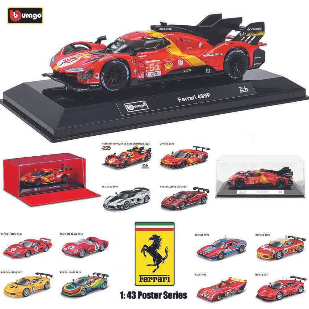 Bburago Mô Hình Xe Hợp Kim Sưu Tầm Tỷ Lệ 1:43 Dòng Siêu Xe Ferrari, Ferrari 499P LMH & 296 GT3 (2022