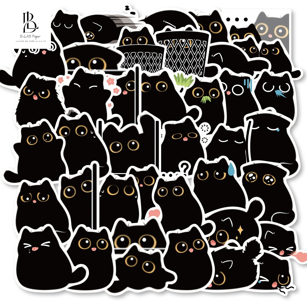 Bộ 40 sticker Than Bóng Mèo - Sticker cute Dán Trang Trí Cốc Nước,  Máy Tính Xách Tay,..