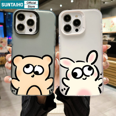 Suntaiho Gấu Dễ Thương Màu Xám Toned Và Thỏ Trắng Toned Ốp Điện Thoại Trong Suốt Mờ Mềm Chống Sốc Cho iPhone 11 12 13 14 15 16 Pro max IP 7 8 Plus Iphon X Xs XR Xs max