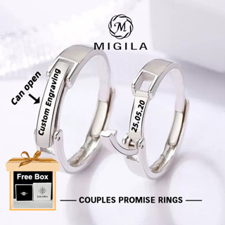 MIGILA Khắc Tên & Ngày Kỷ Niệm, Nhẫn Cặp Đôi Có Thể Điều Chỉnh, Chống Thấm Nước & Phai Màu, Quà Tặng Kỷ Niệm Hoàn Hảo Cho Anh ấy & Cô ấy
