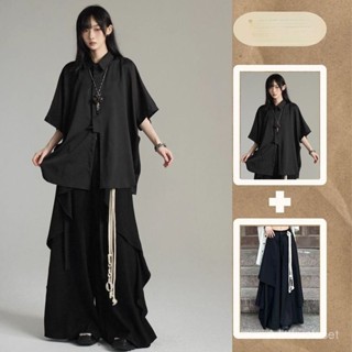Áo sơ mi nữ phong cách Nhật Bản, áo buộc dây unisex, phong cách retro mới, áo ngắn tay, quần, váy kiểu Trung Quốc