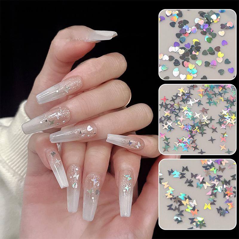 # yanddd # Holographic Silver Nail Glitter Laser Hình ngôi sao Sequins Sparkly Flakes Paillette DIY 