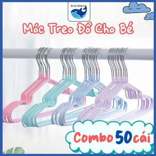 Set 30/50 móc inox dày cao cấp bọc nhựa màu pastel chống bay hằn quần áo cho bé, size nhỏ cho trẻ
