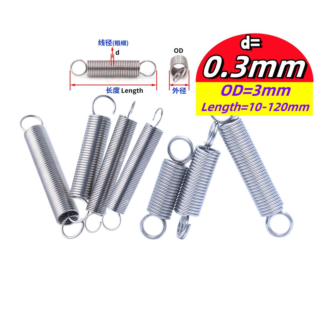 Lò xo căng thẳng inox 304 d = 0,3mm, OD3mm, L = 15 ~ 120mm lò xo căng thẳng có móc, áp dụng cho cửa 