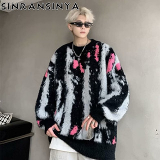 Sinransinya Áo len nam mới với phong cách đường phố cổ điển Mỹ sang trọng, thuốc nhuộm dây buộc tóc ngựa biển thiết kế gradient cầu vồng, vừa vặn cho thanh thiếu niên và cặp đôi, hàng đầu thời trang