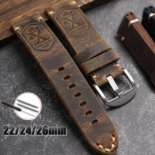 Handmade Vintage Dây Da Thật Chính Hãng 22mm 24mm 26mm Da Bò Dây Đồng Hồ Dành Cho Nam Nữ Dây Đeo Tay Đa Năng Thắt Lưng