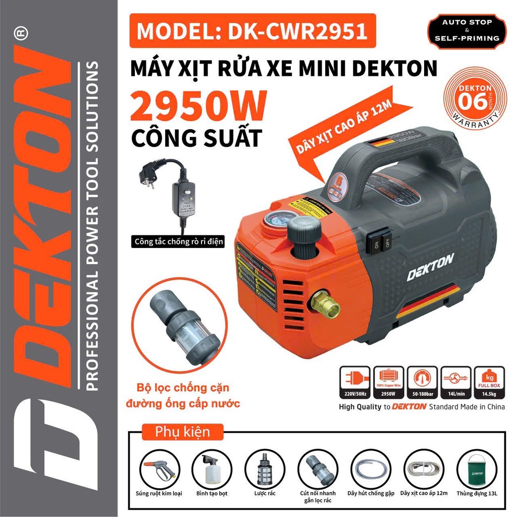 MÁY XỊT RỬA MINI 2950W CÓ CHỈNH ÁP DEKTON DK-CWR2951 Công tắc chống rò rỉ điên Chính hãng GIÁ TỐT