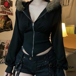 Áo khoác nữ mùa xuân thu có mũ trùm đầu dài tay màu trơn cổ áo có khóa kéo lên Áo Hoodie