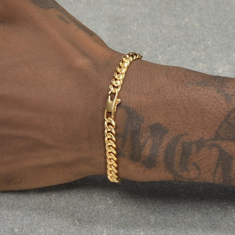 18K Fine Cuba Dây Xích Vòng Tay Nam Hip Hop Châu Âu Mỹ Phổ Biến Thép Titan Cuba Liên Kết Vòng Tay Nữ