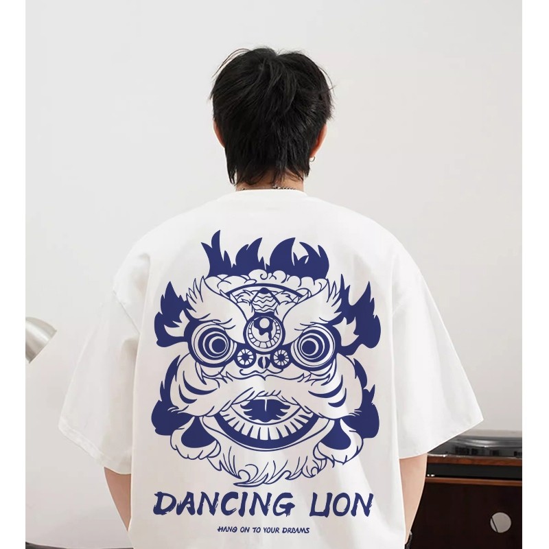 Teetwoone LION Dance In Họa Tiết Cổ Tròn Áo Thun DANCING Vải Cotton 1 Thoải Mái Không Cần Sắt unisex