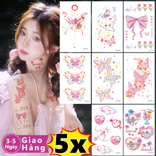 [3-5 ngày đến] Nhãn dán toàn thân lễ hội | Hình xăm tạm thời hình bướm 6x10cm, Thiết kế chuyển nước dễ dàng cho vai / mắt cá chân, 5 tùy chọn hoa văn Phụ kiện trang điểm dự tiệc
