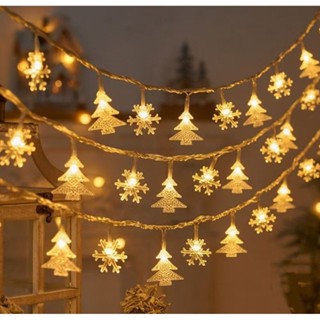 Đèn dây LED hình ngôi sao bông tuyết cây thông Giáng sinh, Đèn trắng ấm áp chạy bằng pin và USB Đèn cổ tích
