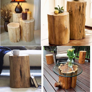  Khúc Đôn Gỗ Tròn Làm Bàn Ghế Decor Phòng Khách Sơn PU 3 Lớp Kích Thước Cắt Theo Yêu Cầu 