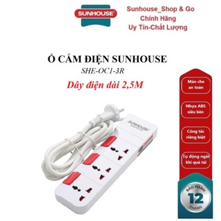 Ổ cắm điện Sunhouse SHE-OC1-3R - 2 chấu, 3 chấu,Nhựa ABS cao cấp, Có nắp đậy an toàn và cầu chì bảo vệ quá tải