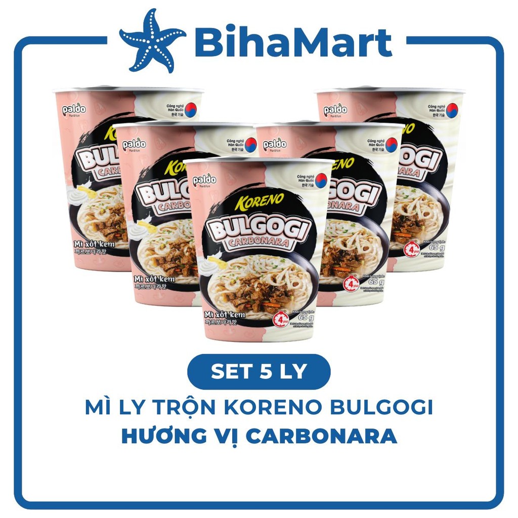 [SET 5 LY]- PALDO - Mì ly xào Koreno Bulgogi hương vị Carbonara, Mì trộn Koreno Bulgogi ly, Mì xốt k