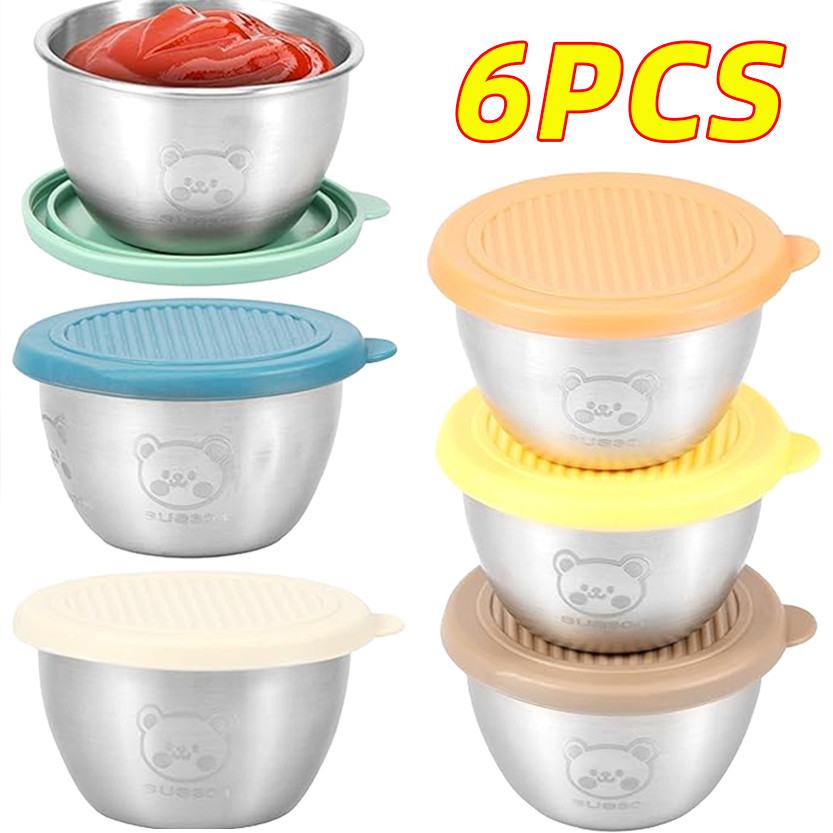 1 / 3 / 6 Cái Hộp Gia Vị Chống Rò Rỉ / Nắp Silicon Cốc Nước Sốt / Hộp Đựng Salad Inox