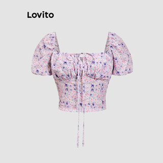 Áo kiểu Lovito phối dây buộc họa tiết hoa dễ thương cho nữ L90AD055