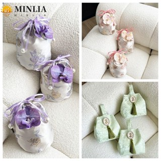 Túi xách phong cách Trung Quốc MINLIA, Mặt dây chuyền hoa khí chất Túi đeo cổ tay thắt nút tua rua, Túi trang điểm di động In hàng nhỏ Túi đựng mỹ phẩm