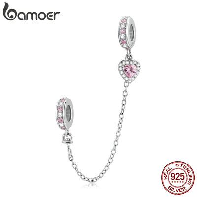 Bamoer 925 Sterling Sliver Charm Hạt Dây Xích An Toàn Thiết Kế Tình Yêu Tự Làm Cho Vòng Tay Quà Tặng Cho Nữ Scc2125