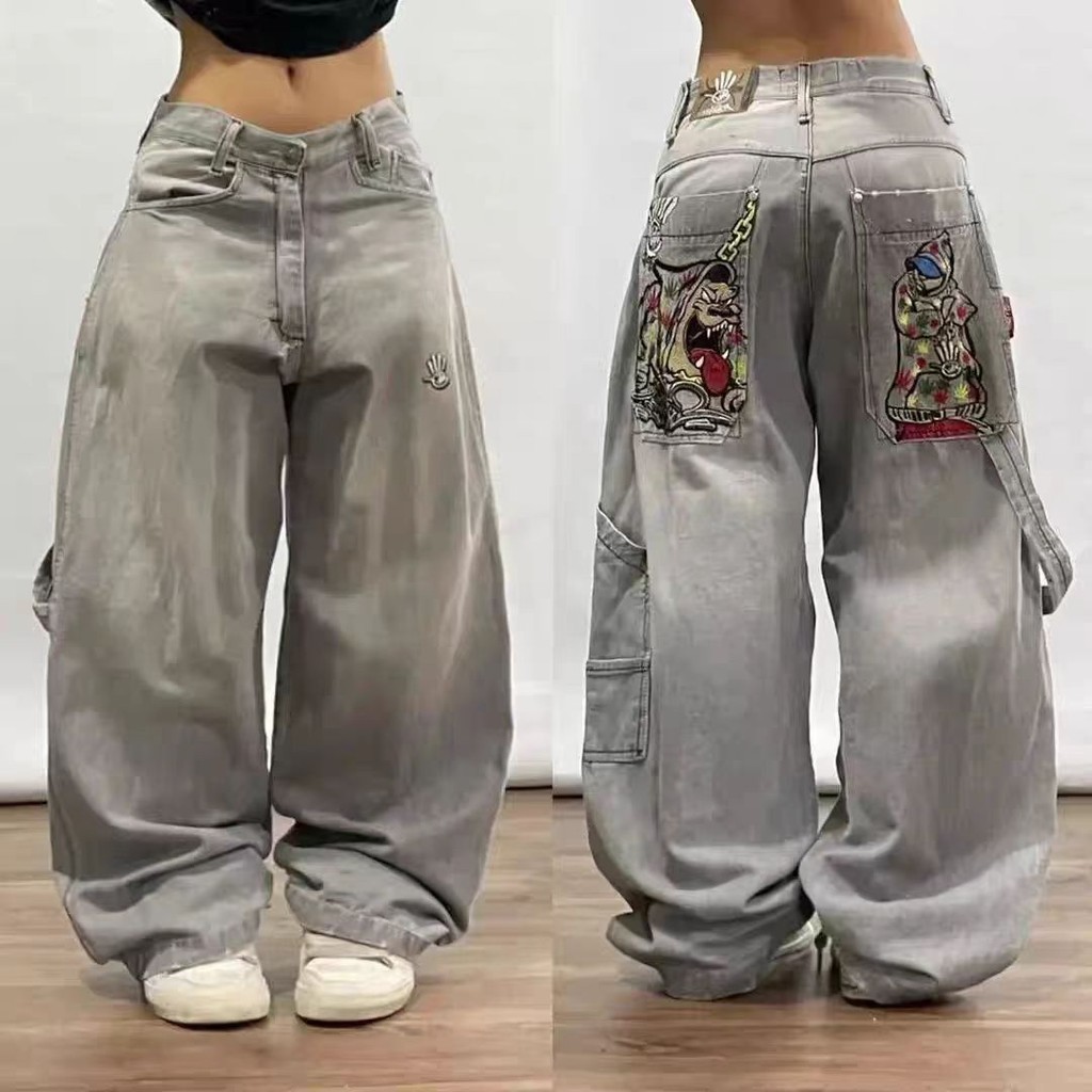 Dạo Phố Baggy Jeans Y2K Hip Hop Retro Túi Baggy Quần Jean Đen Nam Punk Rock Cao Cấp Quần Ống Rộng