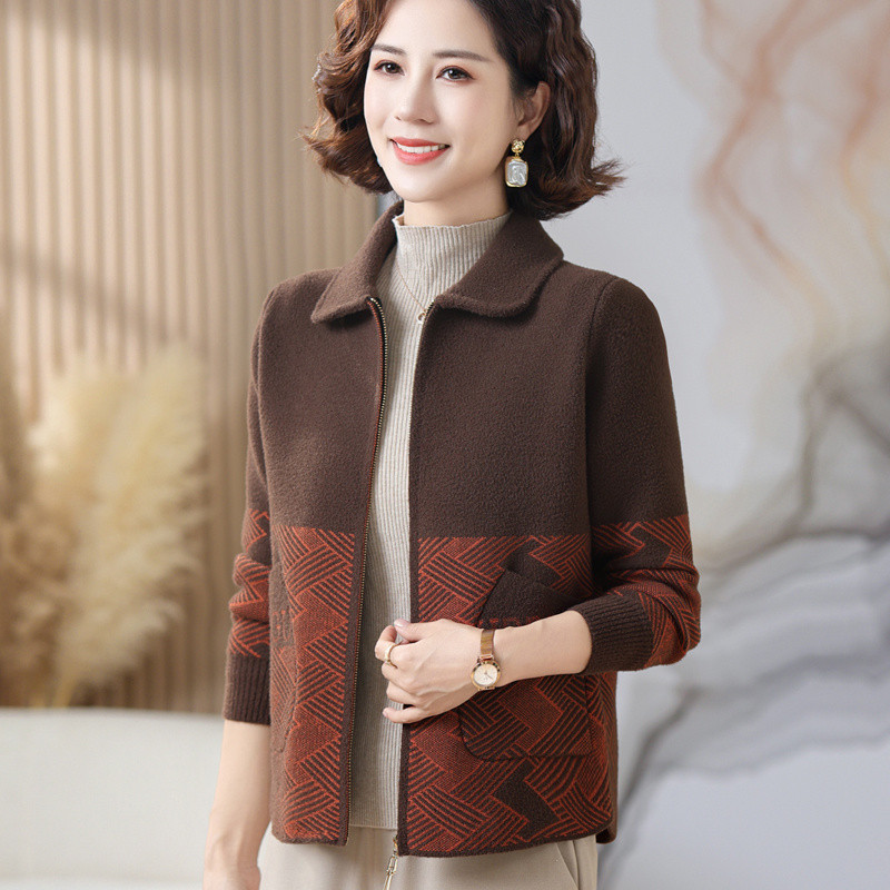 Ve Áo Mùa Thu Quần Áo Mẹ Mùa Đông Áo Thời Trang Trung Niên Người Cao Tuổi Len Len Nữ Xuân Thu Áo Kho