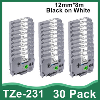 Thay thế băng nhãn tương thích 30PK cho Brother P Touch TZe-231 12mm nhiều lớp màu trắng TZe231 TZ231 cho PT-D200 PT-D210 PT-D400