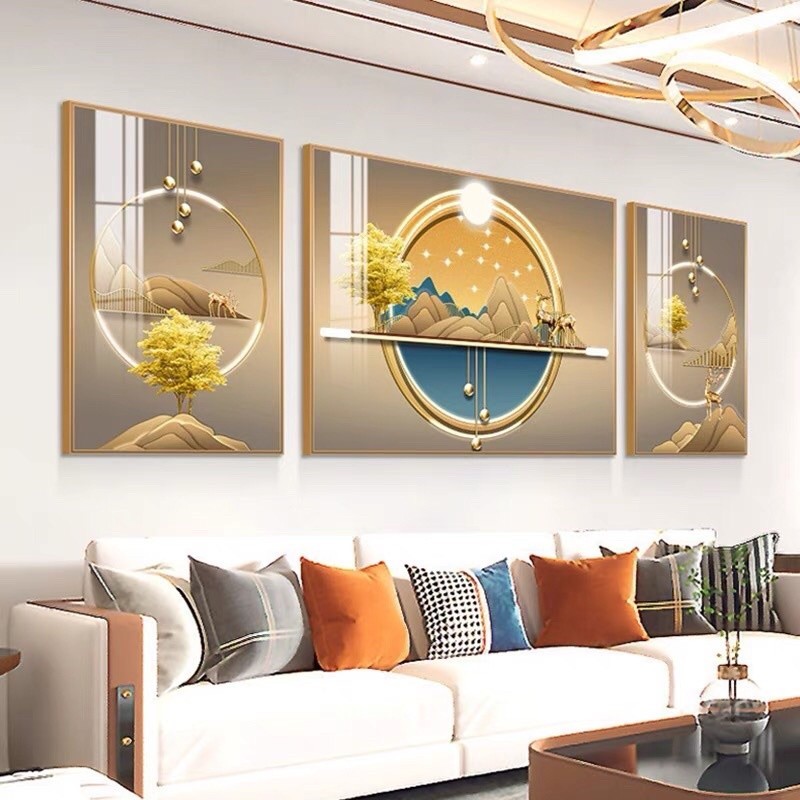 SET 3 Tranh Treo Tường Phòng Khách Phong Cách Hiện Đại, Tranh Tráng Gương Phòng Khách Decor Phòng Kh