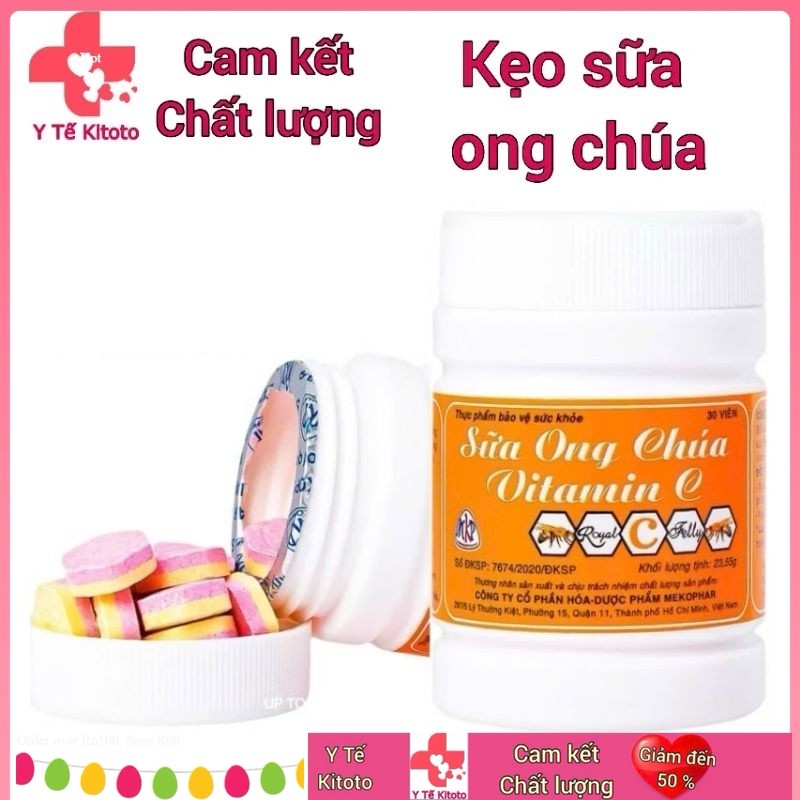 Viên ngậm Sữa Ong Chúa, kẹo sữa ong chúa Vitamin C Mekophar bổ sung vitamin C cho cơ thể, lọ 30 viên