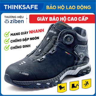 Giày bảo hộ Hàn Quốc Ziben 207 Cao cổ màu đen, chống thấm nước, khóa vặn tiện lợi Giày Ziben chính hãng da bò tự nhiên
