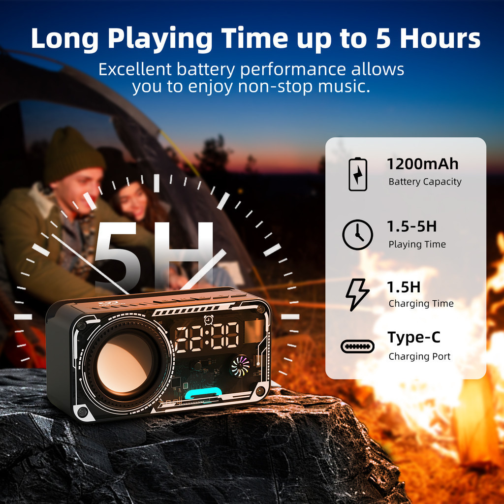 Loa không dây Bluetooth 5.3 GOOJODOQ Thiết kế cơ học có màn hình LED hiển thị thời gian Loa di động | BigBuy360 - bigbuy360.vn